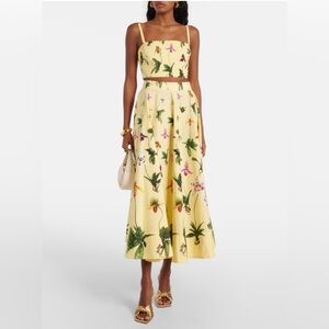 Oscar de la Renta Orchid Print Poplin Cropped Tank + Skirt Set